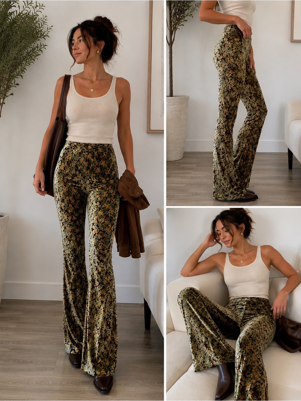 NWT ZARA VELVET FLORAL FLARE LEGGINGS